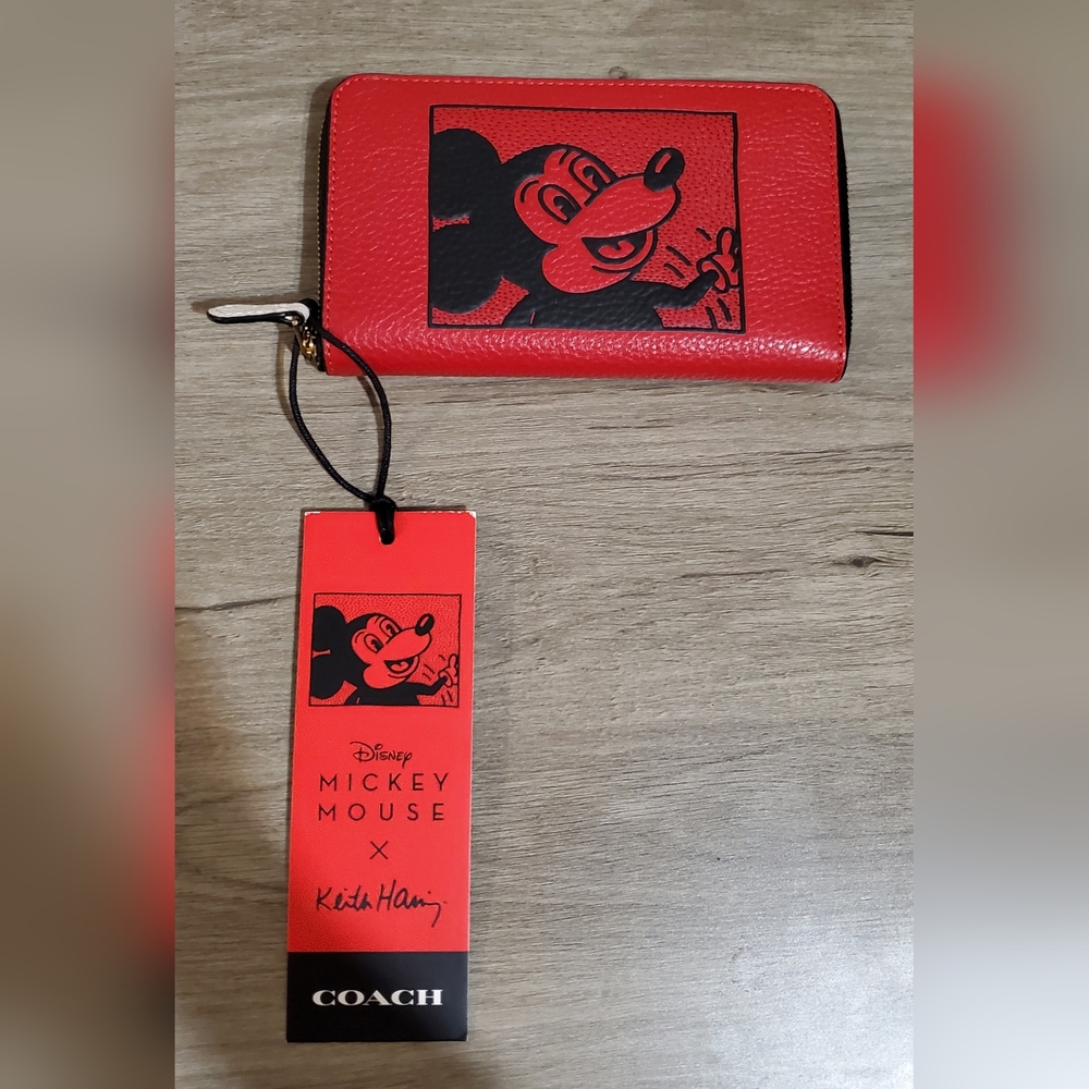 Coach Red Mickey Mouse Zip Wallet